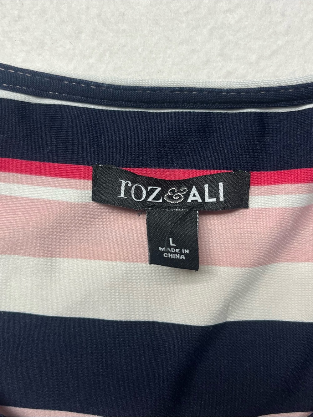 Roz & Ali Womens Pink/Blue Striped Short Sleeve Quarter Zip Top Size Large - Picture 2 of 8